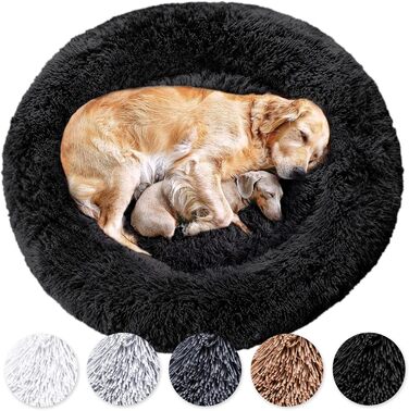 Кругле ліжко для собак Donut - Оригінал - миється [L, 100 см] М'яке ліжко для собак, корзина для собак, пухнасте ліжко для великих, середніх та маленьких собак (Чорний, XXS - 50 см)