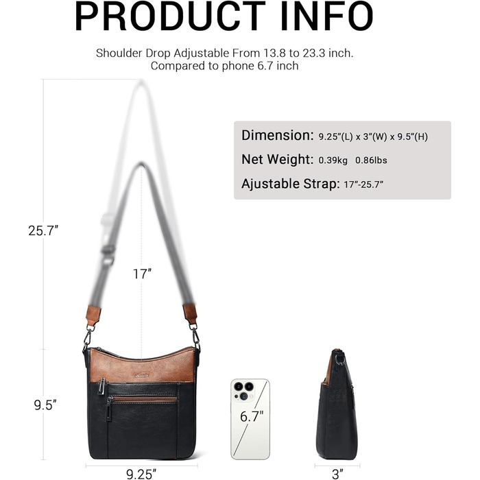 Сумка жіноча через плече Shrrie, екошкіра, чорно-коричнева, з ременем, для подорожей