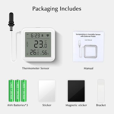 eMylo Thermometer Indoor/Outdoor, Hygrometer Wi-Fi App Alert, Data Export Freezer Aquarium Thermometer Digital for Refrigerator, Aquarium, Baby Room, Aquarium Accessories, White 5.6 * 5.6cm