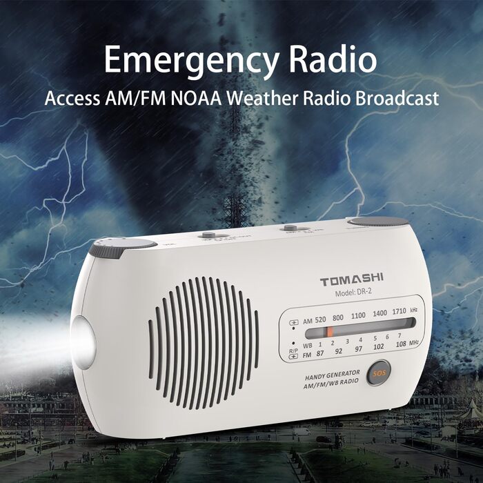 Радіо TOMASHI FM/AM/NOAA: ручне, з ліхтариком, SOS-сигналом, для надзвичайних ситуацій та відпочинку на природі