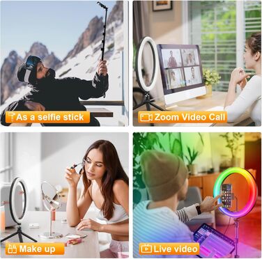 PEYOU Кольцеве світло з триподом 12'/186 см, 48 RGB режимів, регульований трипод для смартфона, для TikTok, YouTube, макіяжу та фотографії