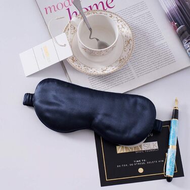 Маска для сну ZIMASILK з 100% чистої шовкової нитки малини (22 Momme), м'яка та зручна, темно-синього кольору