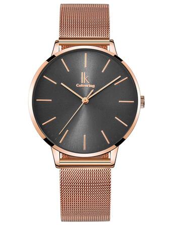 Жіночий годинник Alienwork IK Minimalist, ультратонкий, сітчасте браслет (рожеве золото/сірий/рожеве золоте сітчасте браслет)