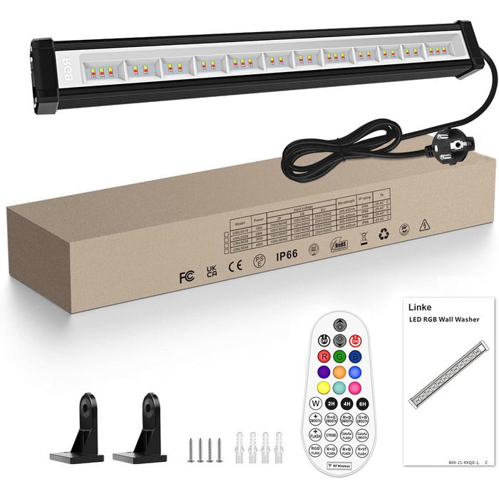 RGB LED прожектор 42W з пультом, диміруємий, водонепроникний IP66, світлодіодний wallwasher для вулиці та приміщення, для саду, дому, вечірок, декору, з пам’яттю
