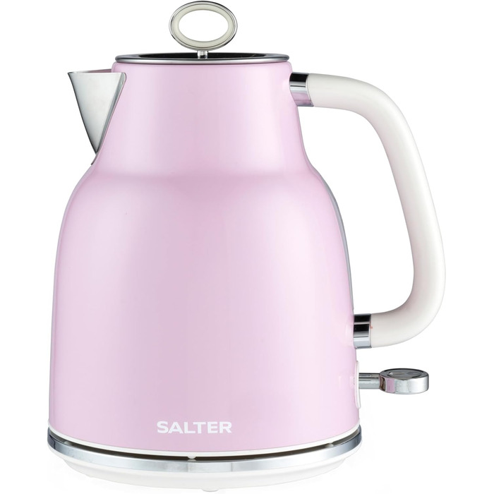 Електричний чайник Salter Retro 1.7L, 3kW, рожевий, знятний фільтр від накипу, бездротовий, з індикатором рівня води та захистом від сухого кипіння, EK5737PNKVDE