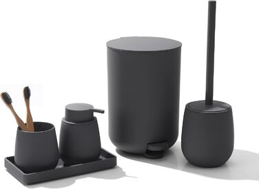 Набір аксесуарів для ванної кімнати: смітник 3л, тримач для зубних щіток, дозатор мила, тримач для туалетного паперу, щітка для унітазу та тримач, зелений, 5 шт.