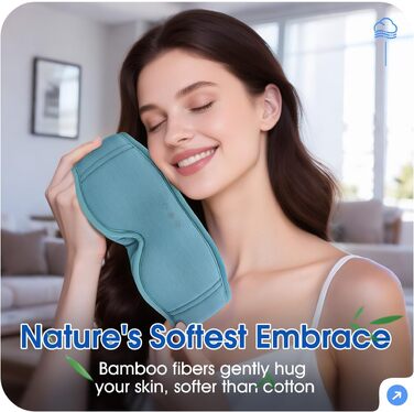 Маска для сну з навушниками Bluetooth Dolida, 3D бамбукова маска для очей з мікрофоном для жінок та чоловіків, зручна для сну на боці (Сіро-блакитна)
