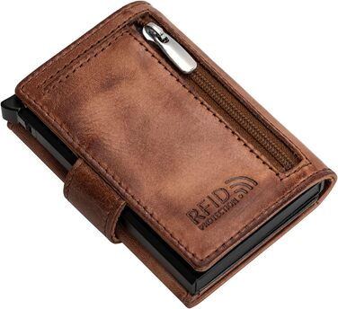 Чоловіче/жіноче картхолдер Volmer POP-UP з відділом для монет, з натуральної шкіри, RFID захистом, вміщує до 11 карт, кольори: Hunter Green (зелений), Zip Braun (коричневий)