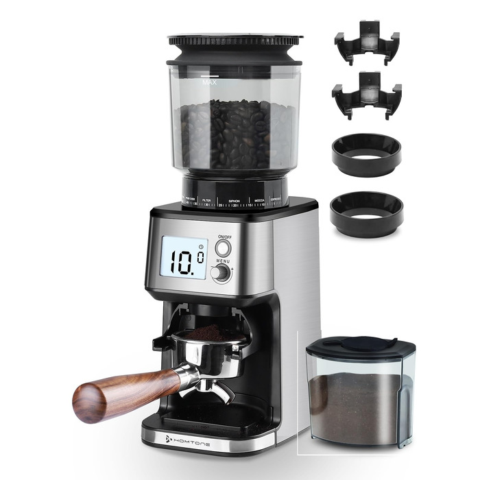 Електрична кавомолка Homtone для еспресо та френч-прес, 51 ступінь помолу, нержавіюча сталь, LCD-дисплей, 165W
