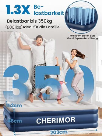 Самонадувний матрац CHERIMOR для дому та кемпінгу, 203x152x46 см, синій (BLA), витримує до 220 кг, з сумкою для перенесення