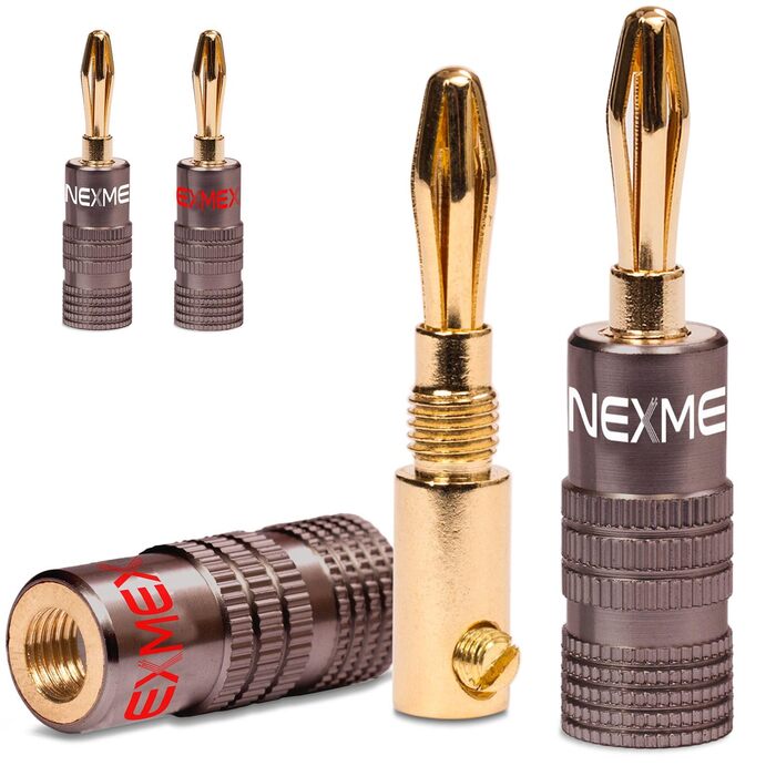 NEXMEX Бананові роз'єми 4 мм (10 шт.) Ultimate – позолочені штекери 24K для акустичних кабелів Hi-Fi