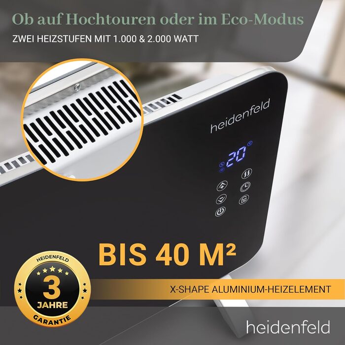 Конвектор Heidenfeld GK200 з Wi-Fi | 3 роки гарантії - електричний конвектор, 2000 Вт, до 40 м²