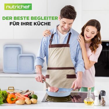 Набір посуду NutriChef 22 предмети антипригарний мармуровий блакитний – сковороди, каструлі, аксесуари для кухні, індукція, посудомийна машина