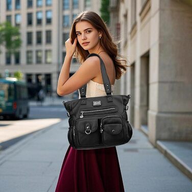 Сумка жіноча KL928 через плече, велика, чорна, PU шкіра, з багатьма відділеннями