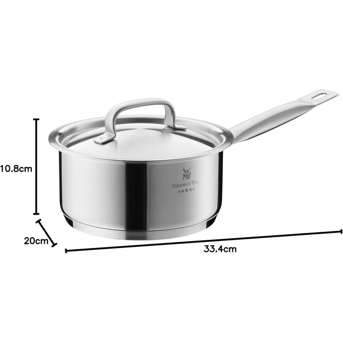 Каструля WMF Gourmet Plus 16 см з нержавіючої сталі Cromargan з металевим кришкою, 1,4 л, для індукційних плит, з внутрішньою шкалою