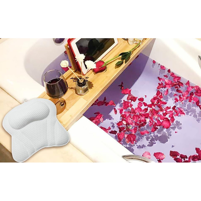 Penelife Bathtub Pillow with 6 Suction Cups - Ergonomic Bath Pillow with 4D Air Mesh Technology - Neck Pillow for Optimal Relaxation - White Bathtub Cushion