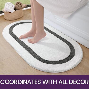 DEXI Non-Slip Bathroom Rug - Absorbent Bath Mat for Shower, Bathtub & Toilet - Machine Washable, Soft, Oval (61 x 92 cm, Grey)