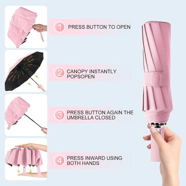 Зонт LAMA: Стійкий до вітру, автоматичний, 105 см, 12 спиць, нейлон, анти-UV, рожевий