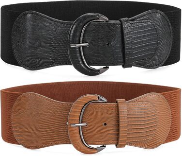 Жіночий широкий еластичний ремінь JasGood 2 шт. для суконь та джинсів. Колір: чорний/коричневий. Розмір M (76-90 см)