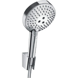 Hansgrohe Raindance Select S 120 Showerhead including showerhead holder, White/Chrome (3 spray patterns including PowderRain, set with shower hose 1.60m, Chrome)
