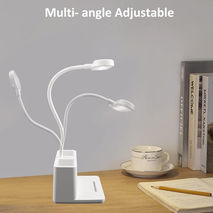 LED настільна лампа з регулюванням яскравості, 3 кольори та 3 рівні освітлення, 5W USB перезарядна лампа зі стійкою для ручок та тримачем для телефону, дитяча лампа з сенсорним керуванням для читання та навчання