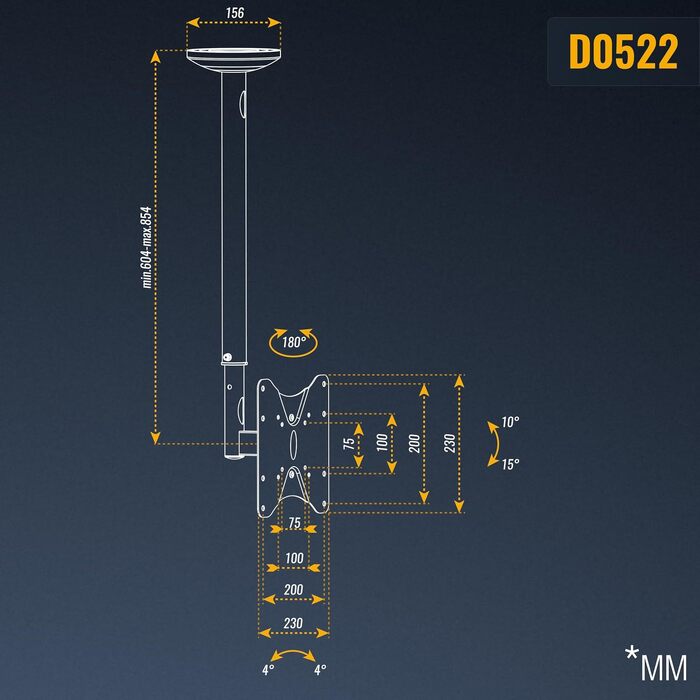 Стельовий кронштейн для телевізора RICOO D0422, поворотний та нахильний, для Smart/OLED/Curved ТВ 32-43 дюйми, VESA 200x200