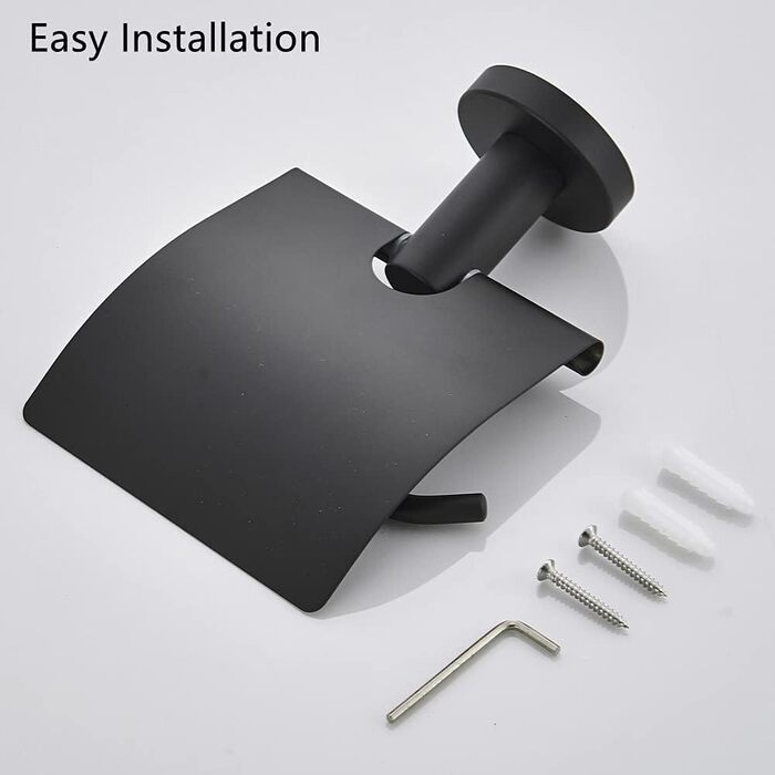 CASEWIND Toilet Paper Holder Black, Toilet Roll Holder with Lid, Antique Toilet Paper Holder with Drill Wall Mount Stainless Steel Matte for WC Nostalgia