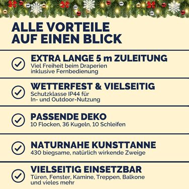 Гірлянда святкова CASARIA 5м з 100 LED, тепле біле світло, для прикраси інтер'єру та екстер'єру, зелена