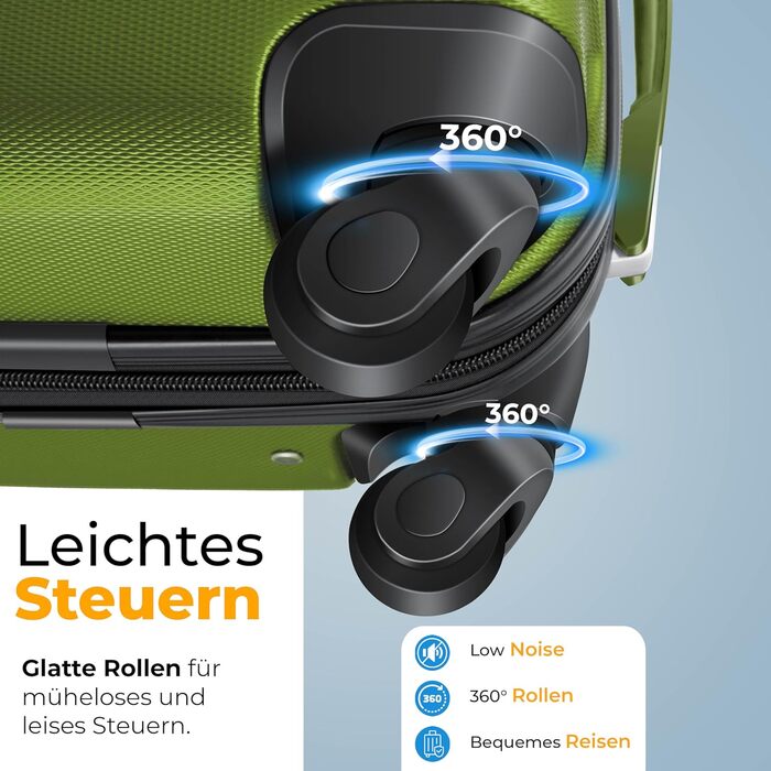 Набір валіз KESSER® з жорстким корпусом (S, M, L, XL) з вагами та білгетом, 4 колеса, ABS, телескопічна ручка, колір хакі