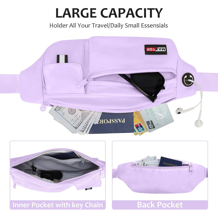 MAXTOP Поясна сумка на пояс для чоловіків та жінок, водонепроникна, для подорожей, фітнесу, йоги, бігу (фіолетова)