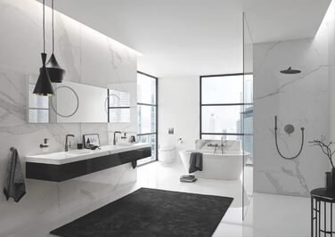 GROHE Essentials Toilet Paper Holder - No Drill Mounting, Adhesive, Brushed Hard Graphite Finish