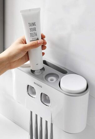 Автоматичний диспенсер зубної пасти та тримач для зубних щіток MHTECH (сірий) - комплект з 2 пресователями, 4 чашками та місцем для 5 щіток