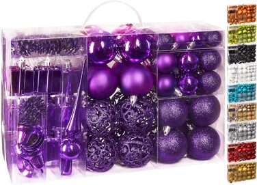Набір прикрас на ялинку BRUBAKER 101 шт. з верхівкою, кремово-білий, фіолетовий