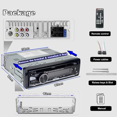Hengweili автомагнітола 1DIN з CD/DVD, Bluetooth, FM/AM, App-керуванням, USB, SD, AUX, MP3
