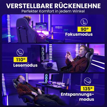 Геймерське крісло Gaming Stuhl з підставкою для ніг, регульованою спинкою та підтримкою попереку, до 200 кг (Сірий, великий розмір)