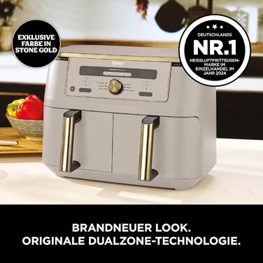 Фритюрниця Ninja Dual Zone Digital Air Fryer 9.5L з двома відсіками, 6-в-1, Stone/Gold DZ400EUSTGD