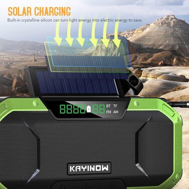 Сонячне радіо Kavolet: портативне радіо з ручним генератором, динамо, AM/FM, Power Bank 5000mAh, ліхтарик LED, SOS-сигнал для надзвичайних ситуацій, кемпінг, виживання