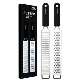 Терка кухонна Zester Reibe 2 шт. (сир, пармезан, лимон, мускат) - нержавіюча сталь, з силіконовою ручкою, захисний чохол, можна мити в посудомийній машині, чорний колір