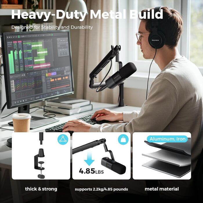 Підставка для мікрофона NearStream ST20 з поворотним кріпленням 360°, регульована висота та адаптер 3/8-5/8 - для подкастів, стрімінгу, геймінгу, офісу