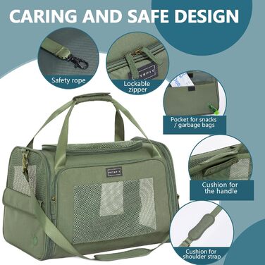 Транспортна переноска для котів та собак Petsfit, складана, 50L, оливковий, з м'яким килимком