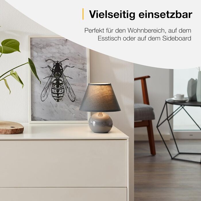 BRILLIANT Primo: стильна настільна лампа з тканинним абажуром - для спальні, вітальні та приліжкові столики - E14, з вимикачем, оранжева/темно-сіра