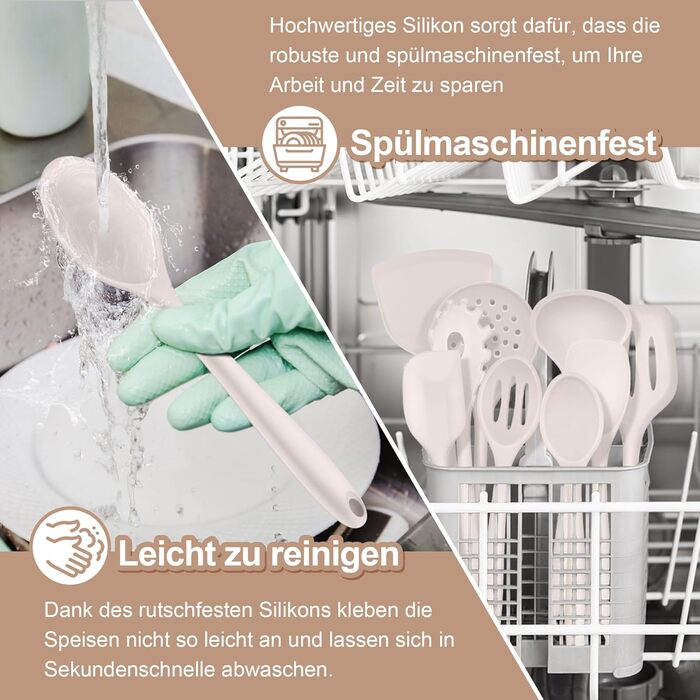 Набір кухонних аксесуарів Homikit, 16 предметів, хакі. Кухонні інструменти з підставкою, стійкі до високих температур, комплект кухонного посуду, придатні для миття в посудомийній машині