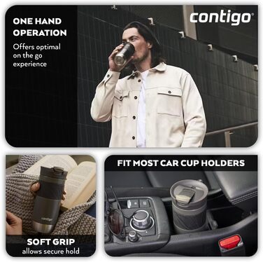 Contigo Byron Snapseal Stainless Steel Travel Mug - Leakproof, Dishwasher Safe Lid, BPA-Free, 590ml - Black