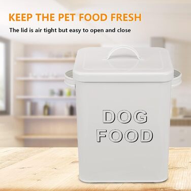 Контейнер для корму для собак Pethiy, 6.5 л, метал, білий - з міркою та герметичним кришкою