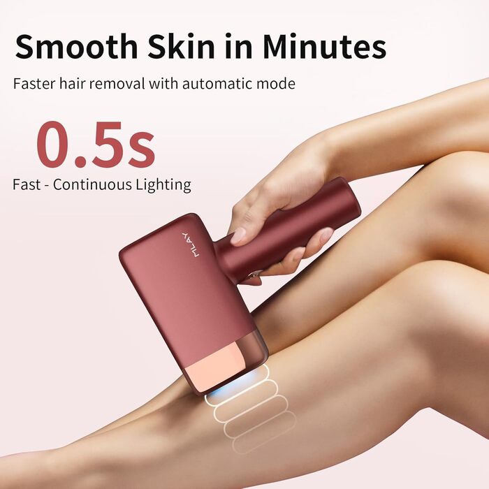 Пристрій для епіляції IPL Laser, 0.5 сек/імпульс, безболісна епіляція з охолодженням, 2 насадки для обличчя та бікіні, для обличчя, під пахвами, на ногах, бікіні. Червоний колір
