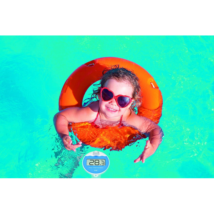 TFA Dostmann Digital Floating Pool Thermometer Marbella, 30.3066.01, floating, easy to read, for swimming pool, pond, ice bath, water temperature, including temperature water transmitter, radio clock, black