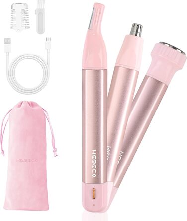 Електричний тример для обличчя для жінок 3-в-1: тример для брів, волосся на обличчі, носа. Бездротовий, вологостійкий, рожевий