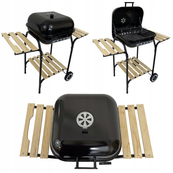 Переносний вугільний гриль для саду з кришкою та 3 полицями, BBQ 1013