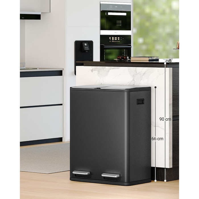 Відро для сміття з сортуванням 60 л, нержавіюча сталь, з педаллю, 2 відділення, SW06099E (Чорний)