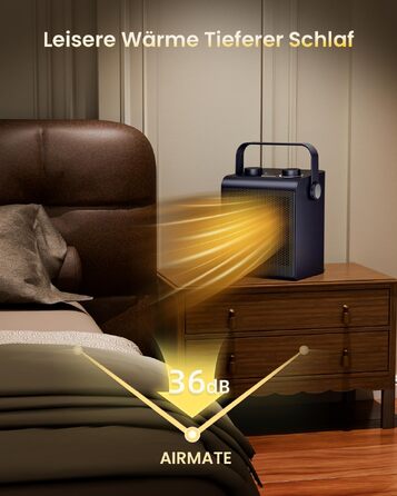 Електричний обігрівач повітря AIRMATE 2000W, компактний енергоощадний конвектор для спальні та кімнати, 3 режими роботи, таймер на 24 години, темно-синій